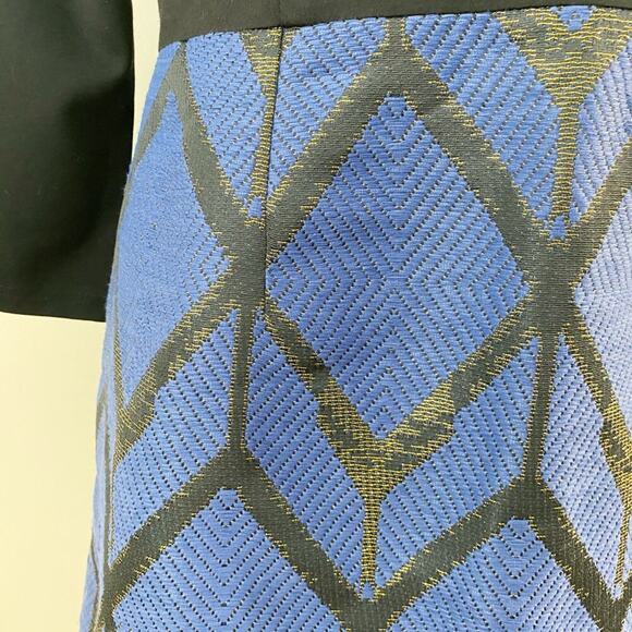 Slate & Willow Black/Blue Printed Jacquard Dress Size 12 Long Sleeve Scoop Neck - Picture 4 of 11